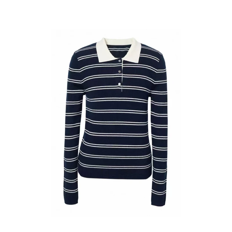 【老李推荐】撞色POLO领条纹上衣针织衫32261