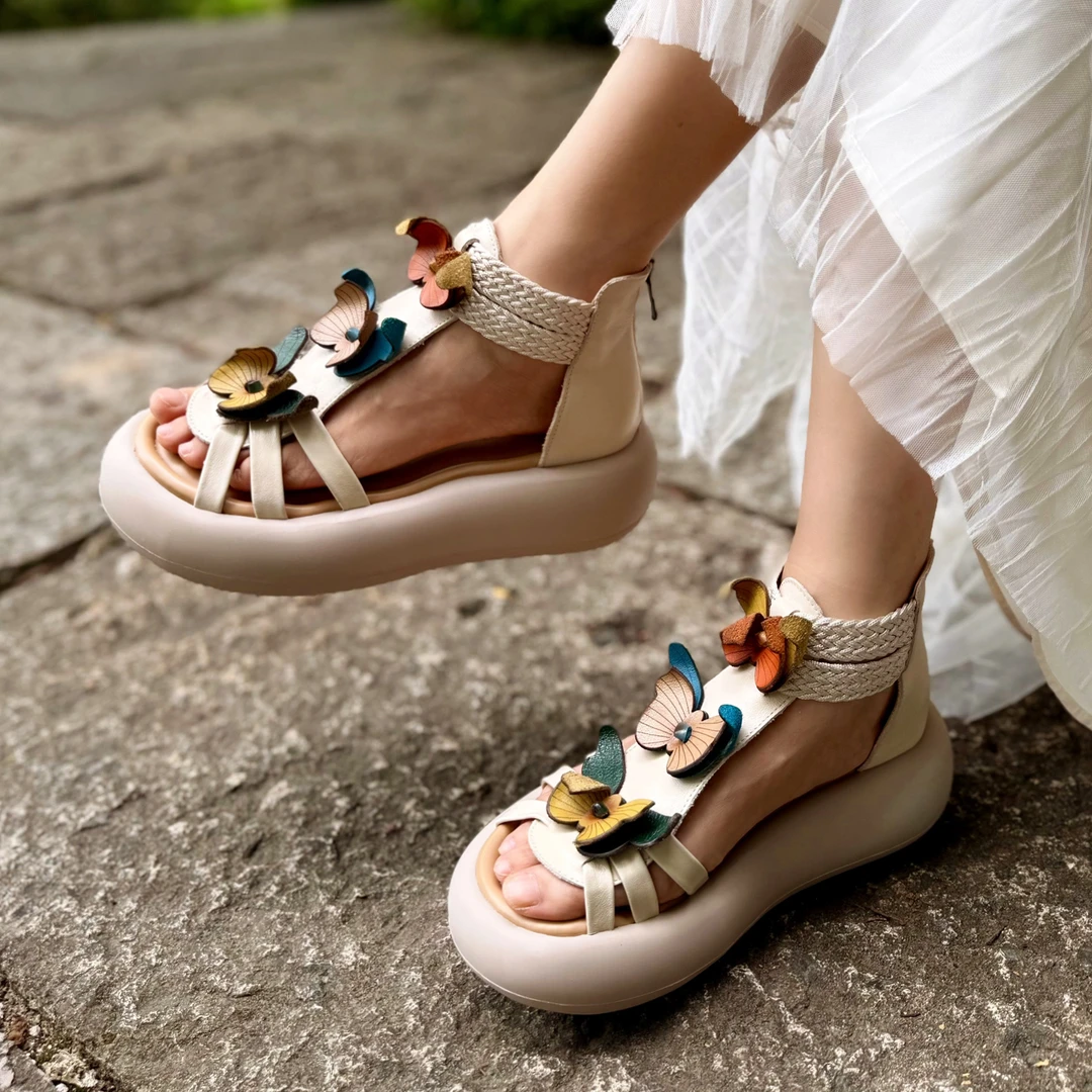 罗马凉鞋女夏真皮文艺复古百搭松糕厚底休闲外穿高帮凉鞋T6760-33