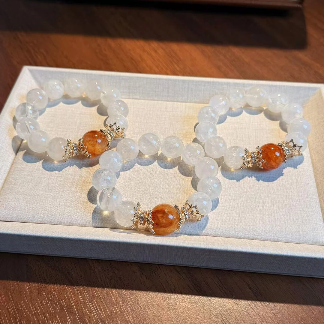 「日照金山」雪花幽灵黄胶花水晶手链 颜色微差多样性发其一ZDD550