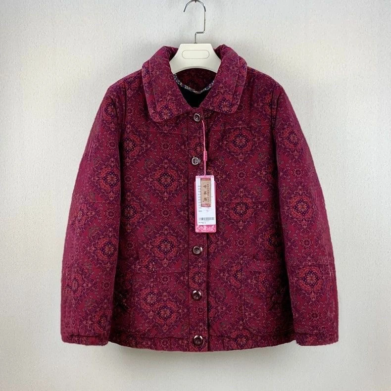 中老年妈妈秋冬加绒棉袄加厚保暖棉服大码奶奶纯棉宽松条绒棉衣