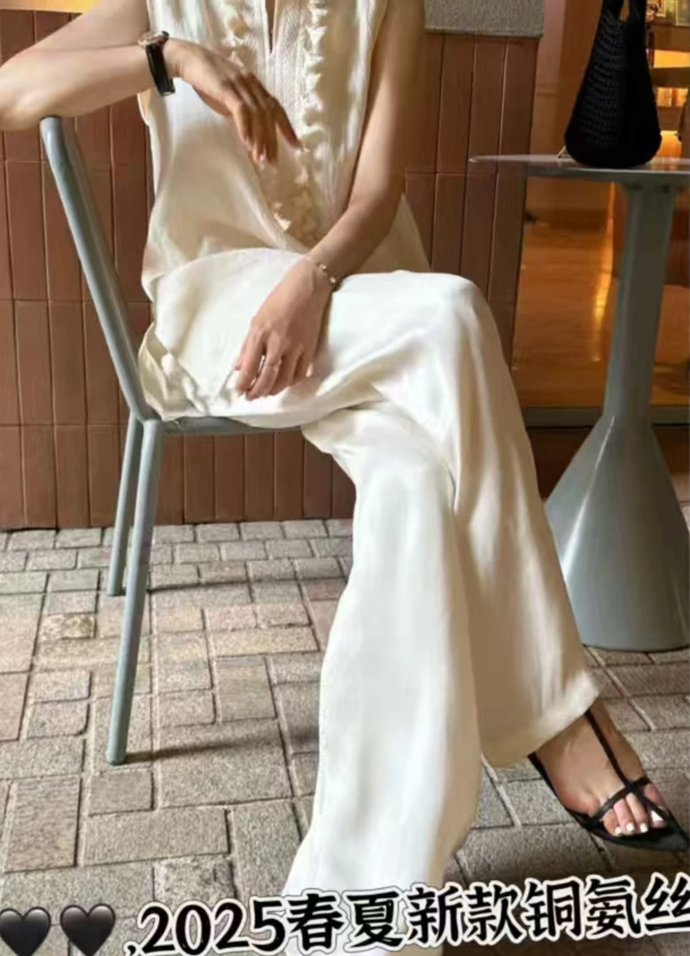 【将军工厂店】高腰阔腿裤休闲裤文艺铜氨丝裤垂感薄款夏季251759