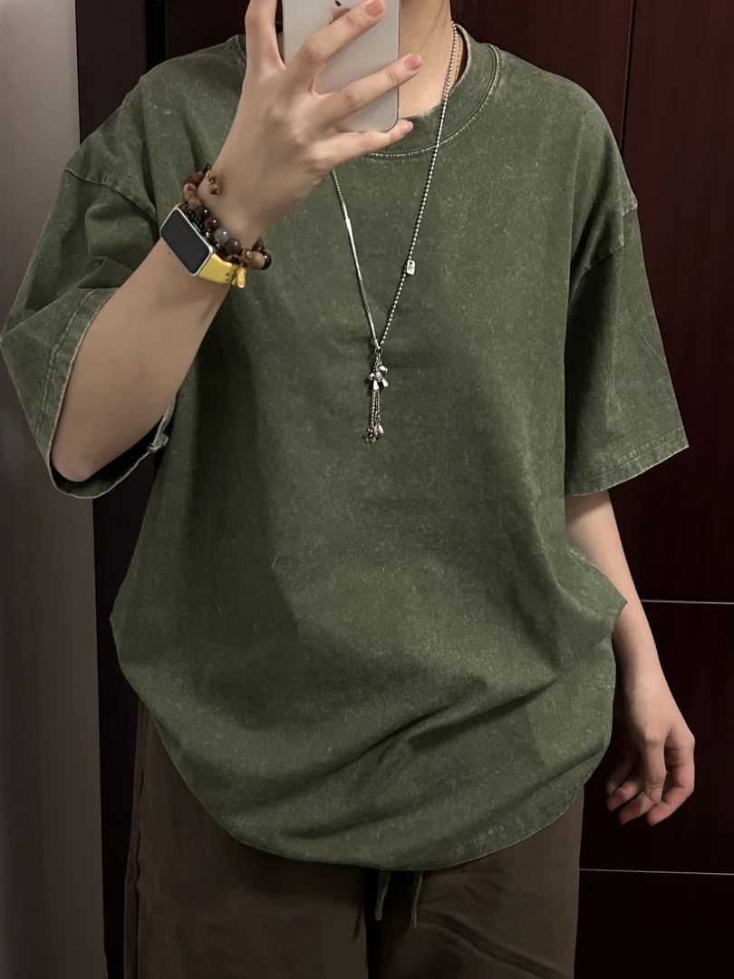 ZHAOZHAODESIGN水洗复古做旧320g重磅短袖男女T恤宽松显瘦凉感