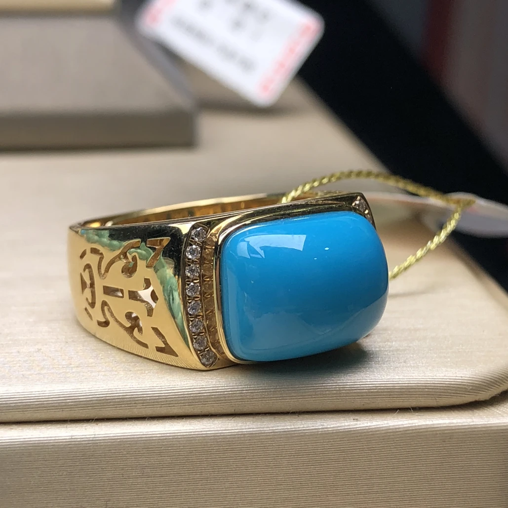 原矿绿松石玉化料18k金戒指