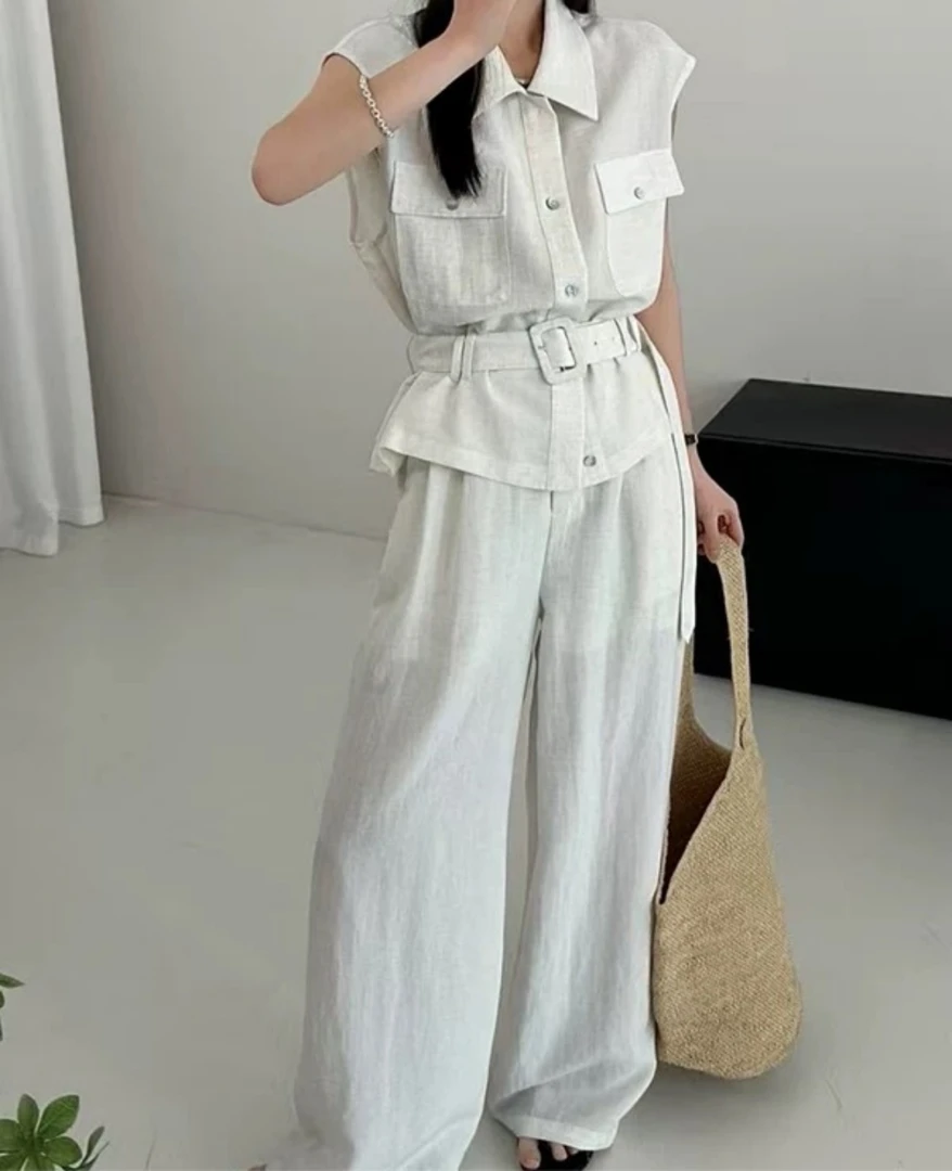 Manmi 设计款工装麻料套装  1232（C2）