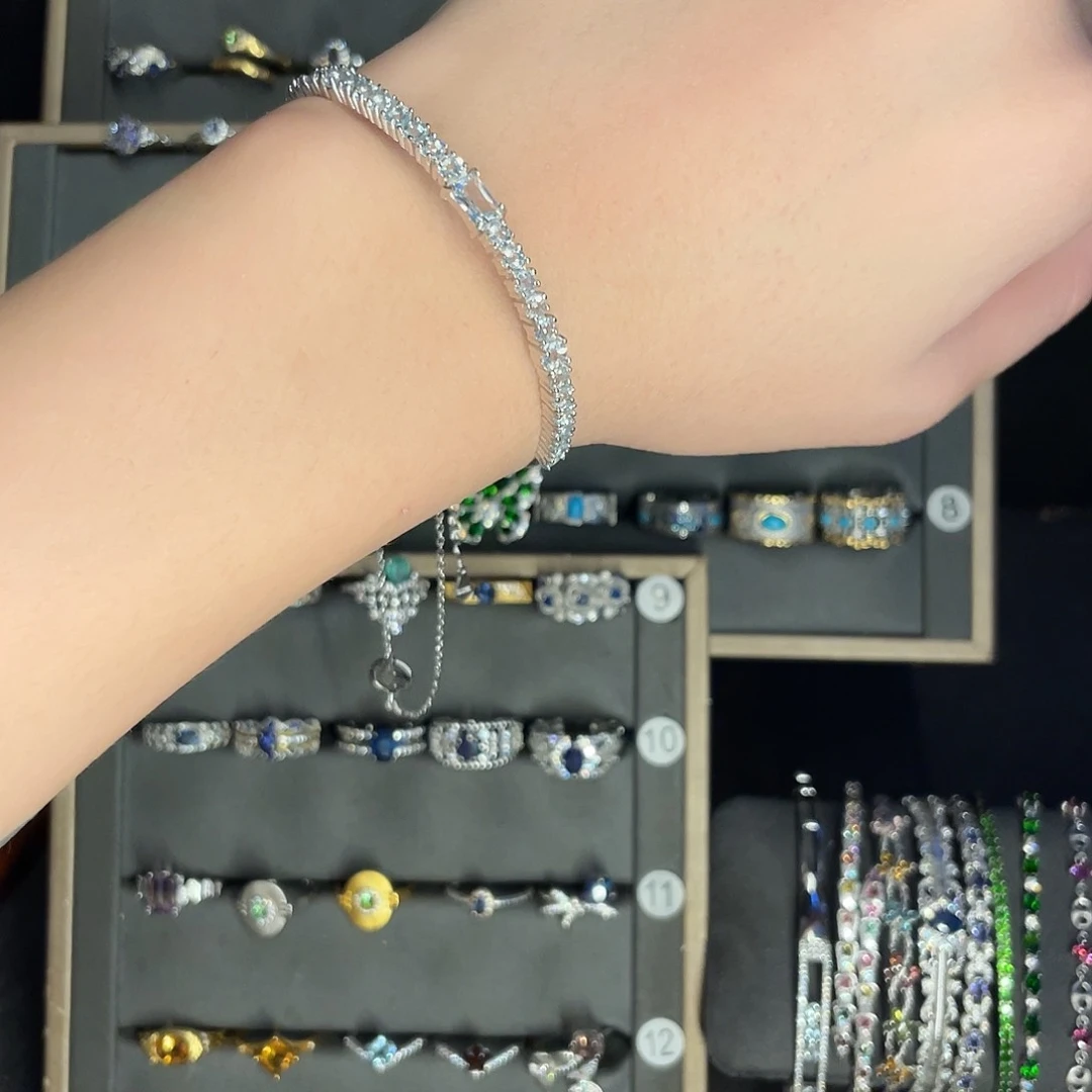 海蓝宝石银S925镶嵌手镯