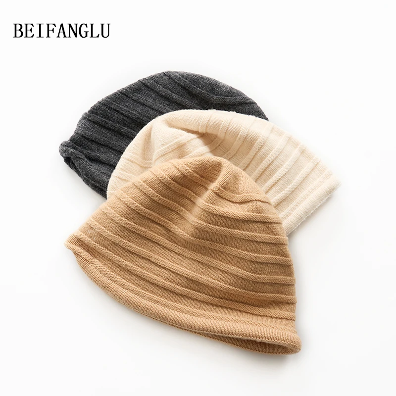 北方鹿 2025秋冬防寒保暖100羊毛坑条百搭纯色男女针织帽26228
