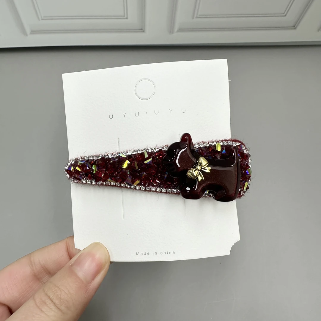 L314夕洛新款红色小狗bb夹气质轻百搭韩版简约清新优雅精致35807