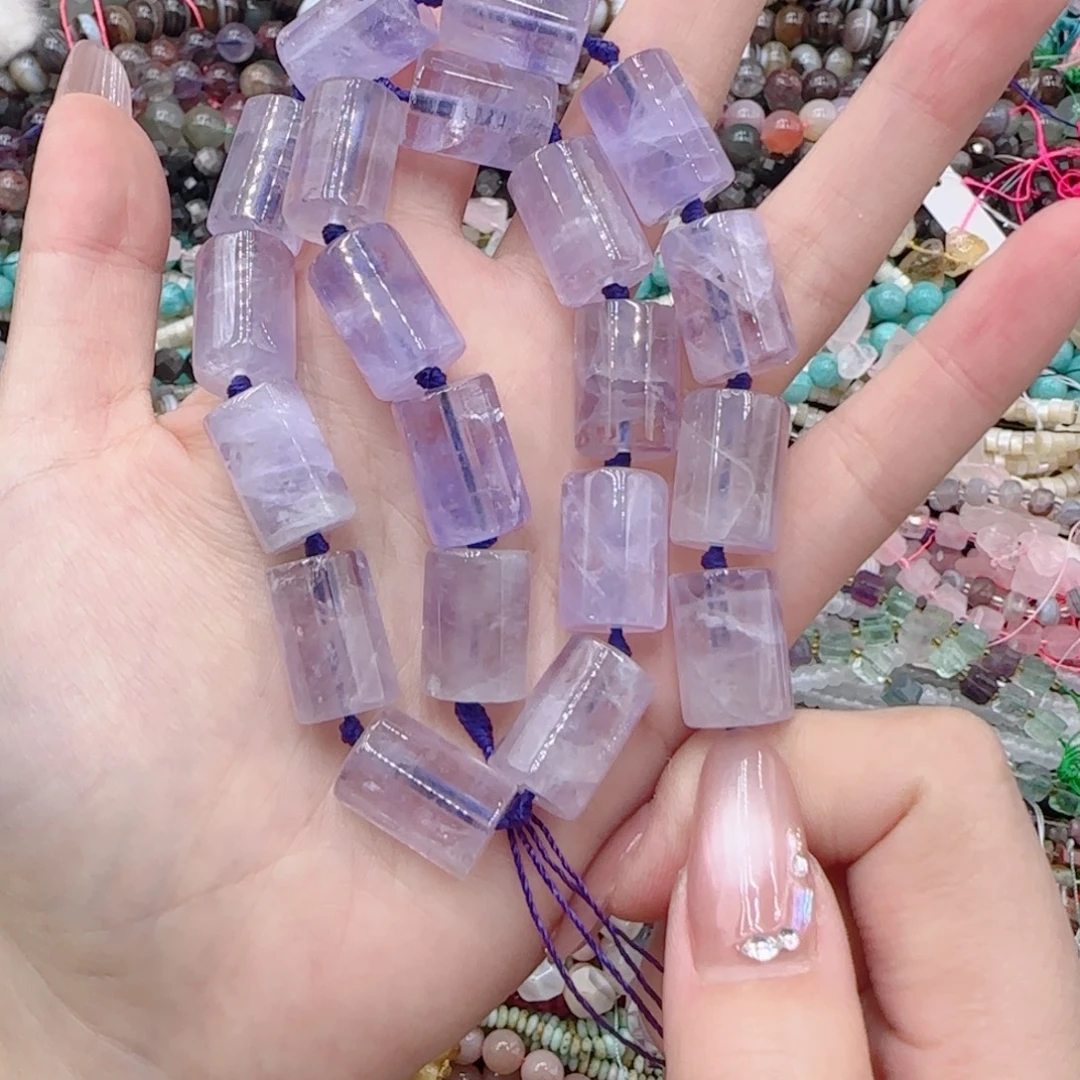 玛瑙/玉髓未镶嵌珠宝半成品薰衣草紫水晶切面管珠一条