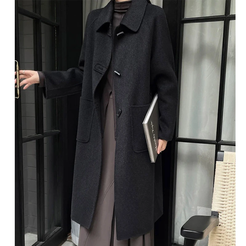 双面羊毛大衣中长款2024年新款秋冬韩版气质毛呢外套双面呢