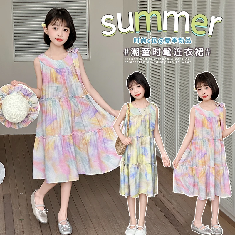 儿童印花夏季女春季可爱风碎花连衣裙裙子洋气童装无袖时尚舒适