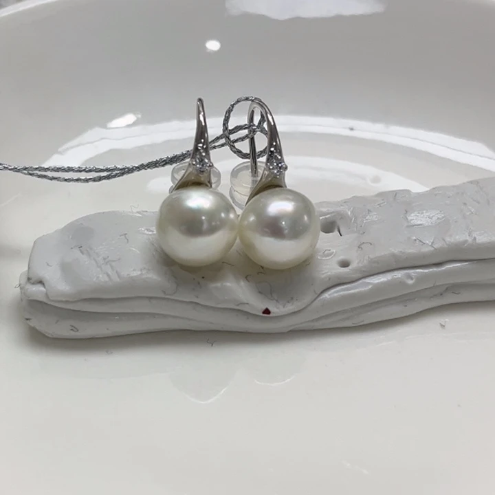 银S925镶嵌耳饰海水珍珠7-8mm15号