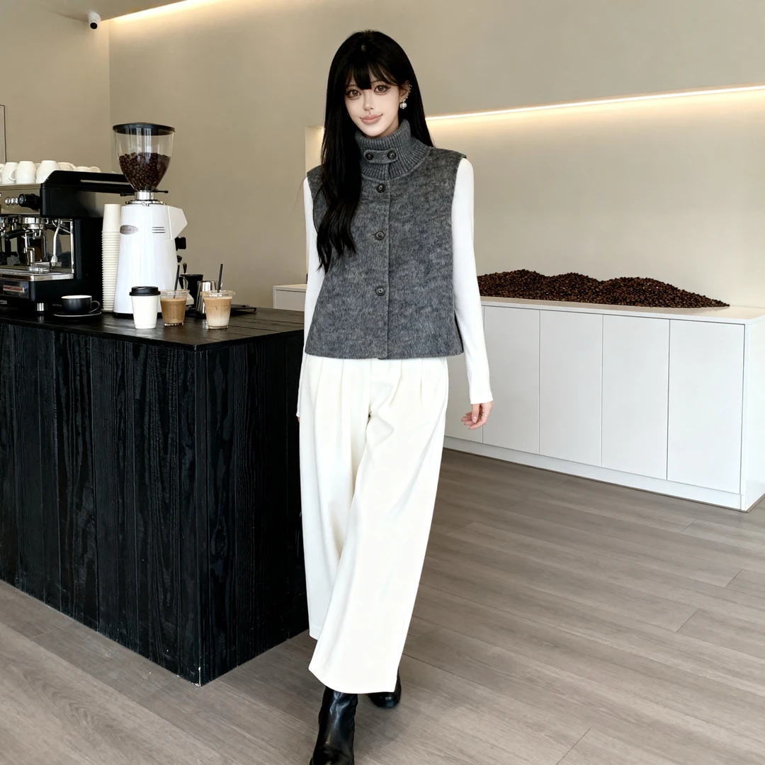 8868马甲 女秋冬双面羊毛大衣内搭马甲立领加厚时尚百搭