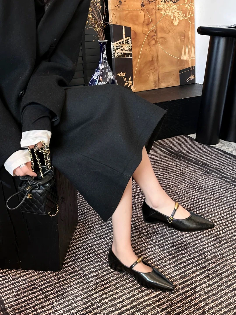 尖头内增高时装单鞋女2025春季新款小皮鞋平底甜美玛丽珍鞋898-2