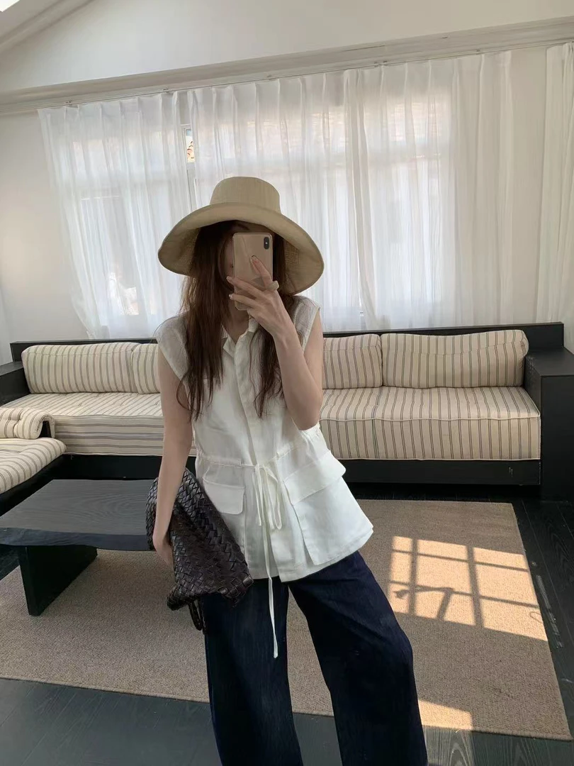 abow@82510 韩系简约时尚翻领抽绳收腰背心马甲 5-7