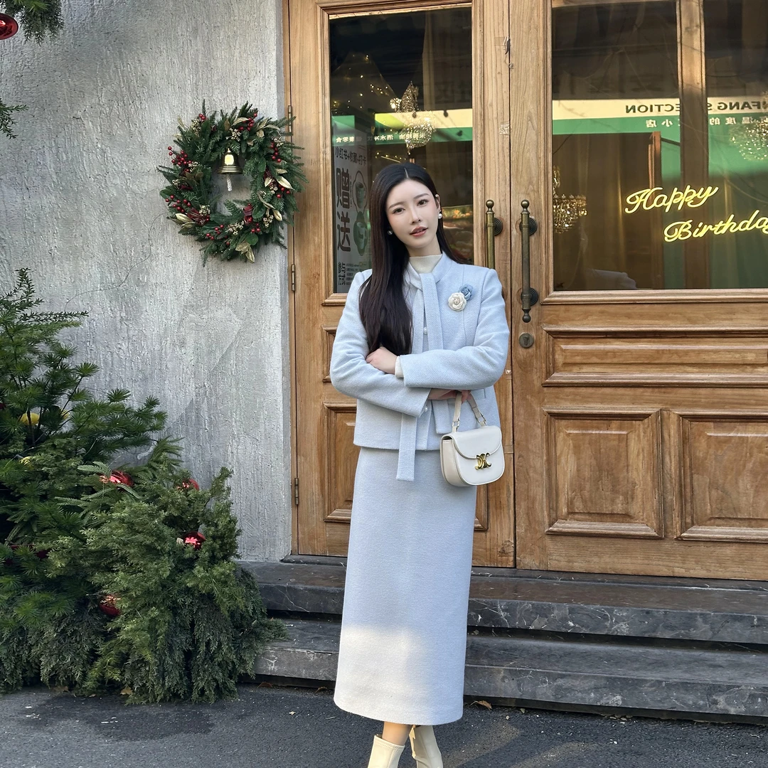 慧慧【捕梦少女】90白鸭绒小香风羽绒款圆领时尚气质套装2025秋冬款