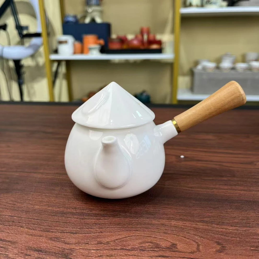 Z1032白瓷纯白井侧把壶功夫泡茶壶侧把防烫泡茶壶