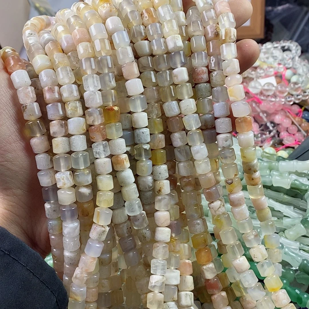 玛瑙/玉髓珠宝半成品合金一条天然8mm樱花玛瑙车轮珠