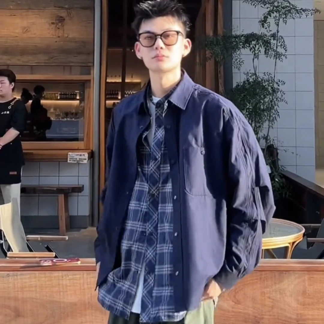 秋季新款拼接设计感假两件外套时尚休闲翻领百搭情侣轻奢痞帅男装