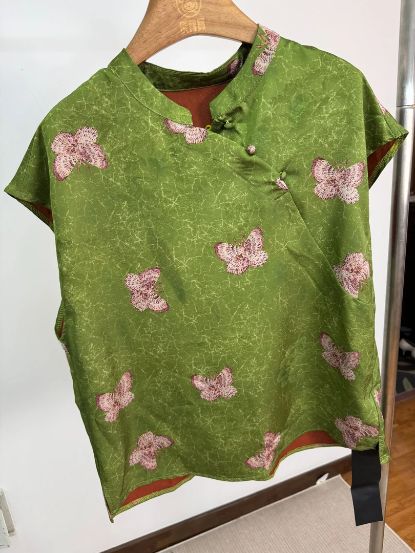 【蝴蝶】新中式薄款提花常规款复古上衣无袖立领夏季