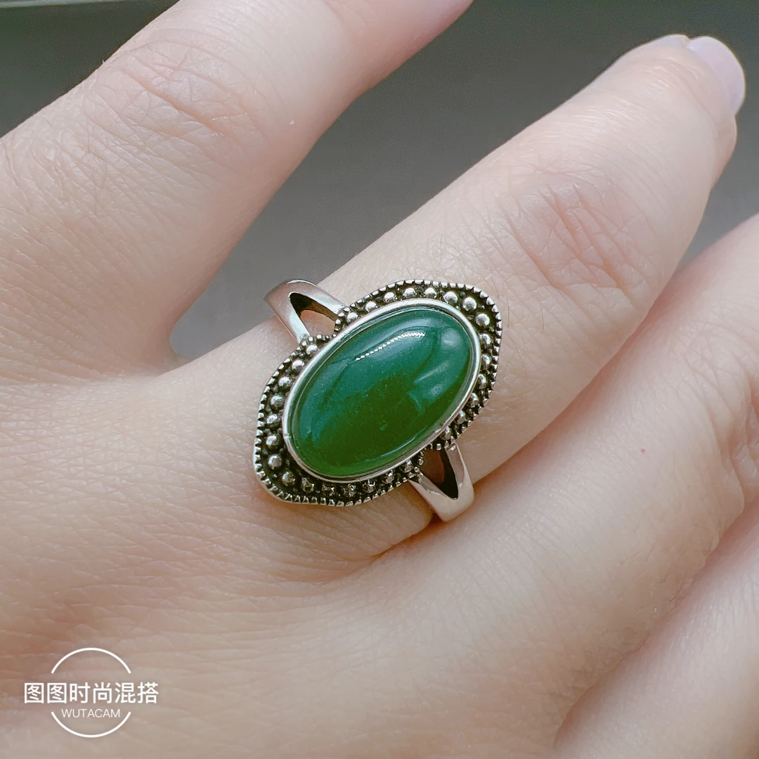 925银戒指 TT复古绿瑙戒指