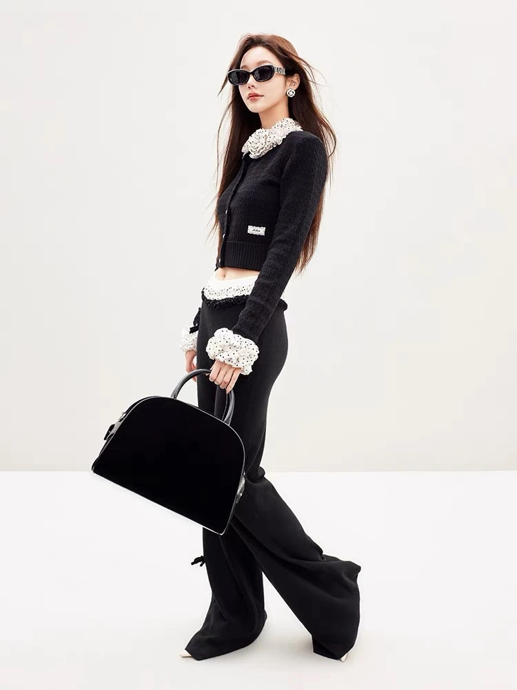 【荔枝版】新款设计感波点木耳边拼接针织衫