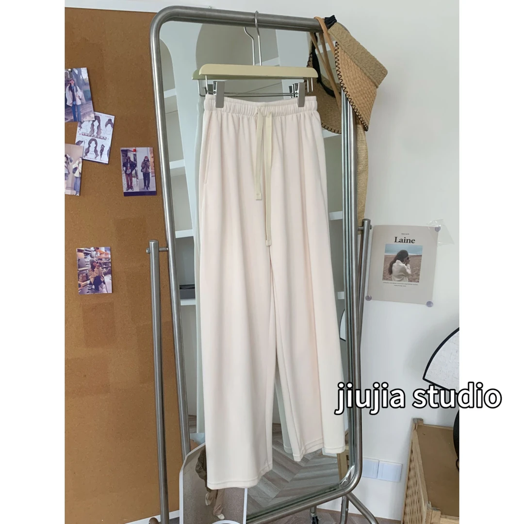 高货【果冻裤】高腰垂感休宽松浅色休闲裤显瘦纯色针织