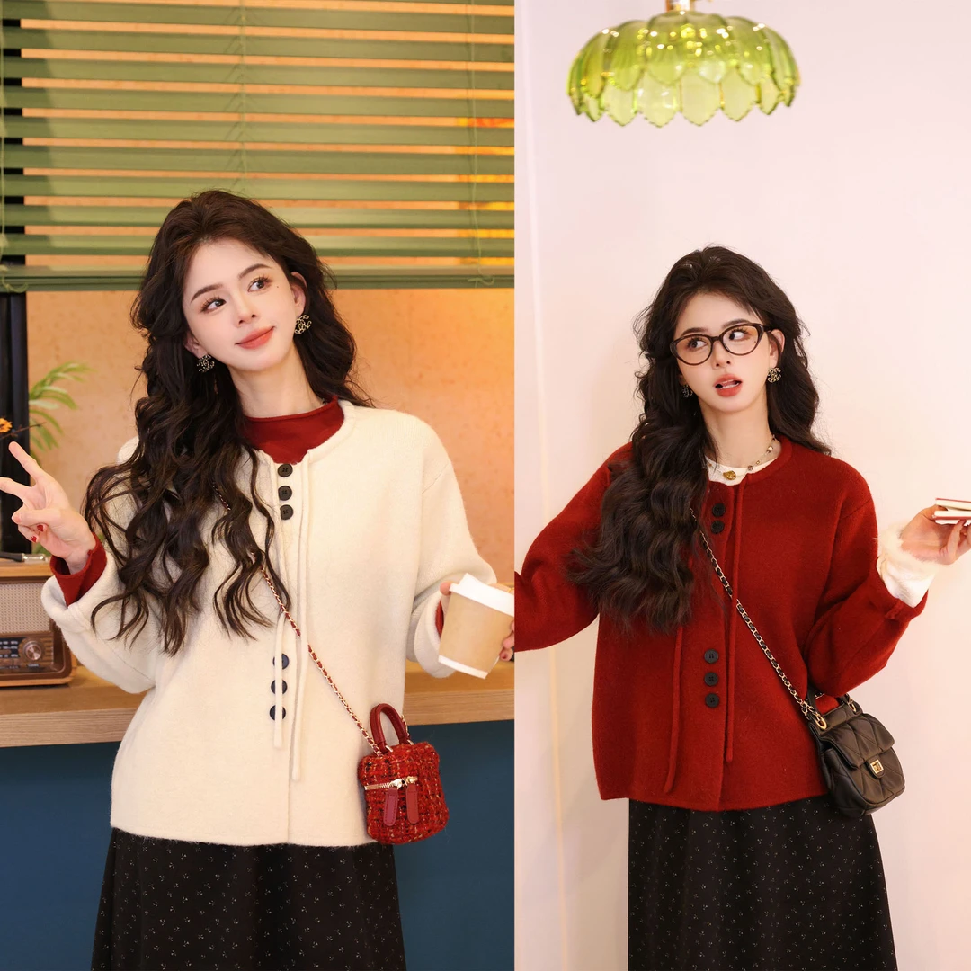 陈佳洁【浆果画布】港风复古休闲开衫百搭秋冬针织毛衣JA1999406