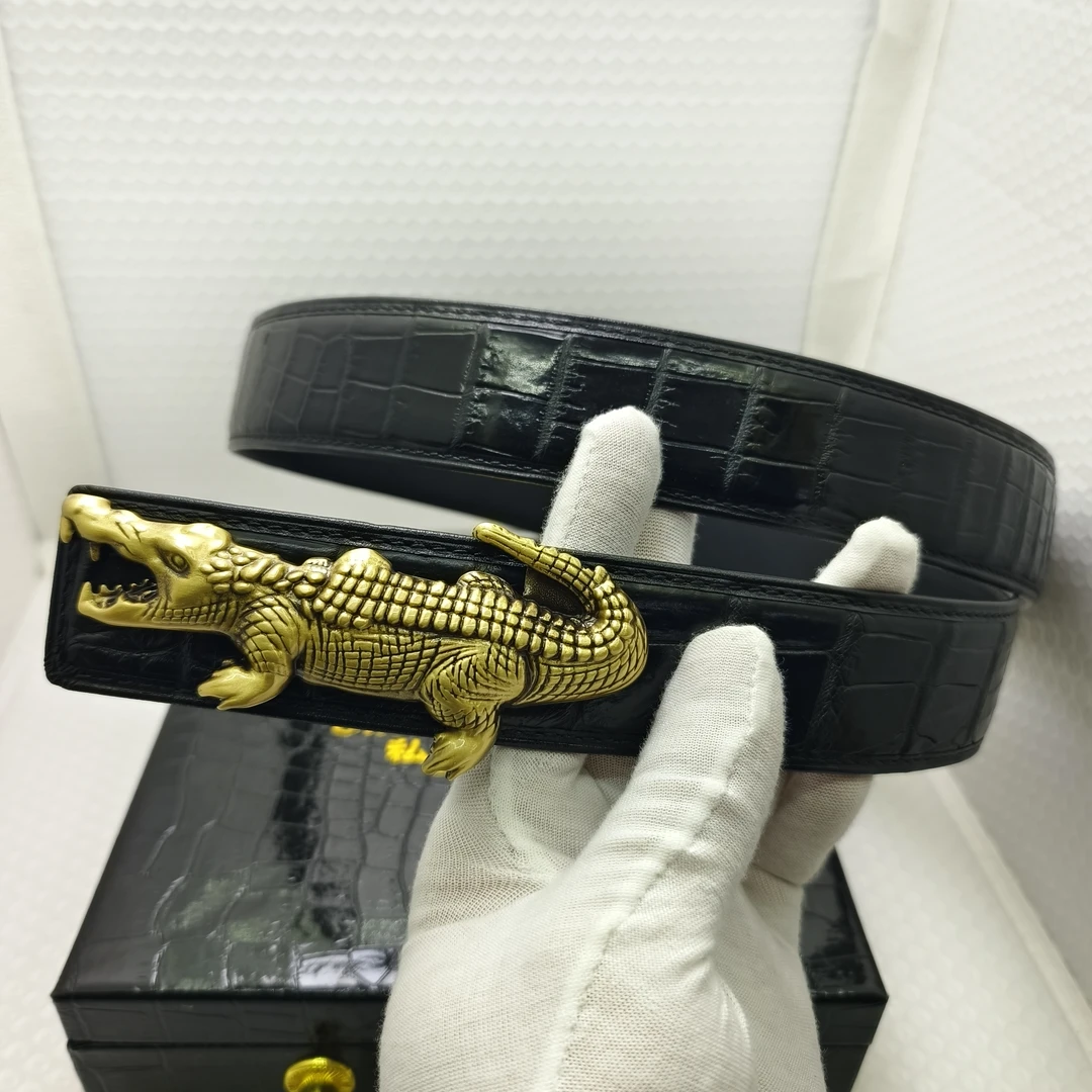 黄铜扣鳄鱼皮扣眼腰带裤腰带压花爆款皮带扣真皮鳄鱼纹金色黑色