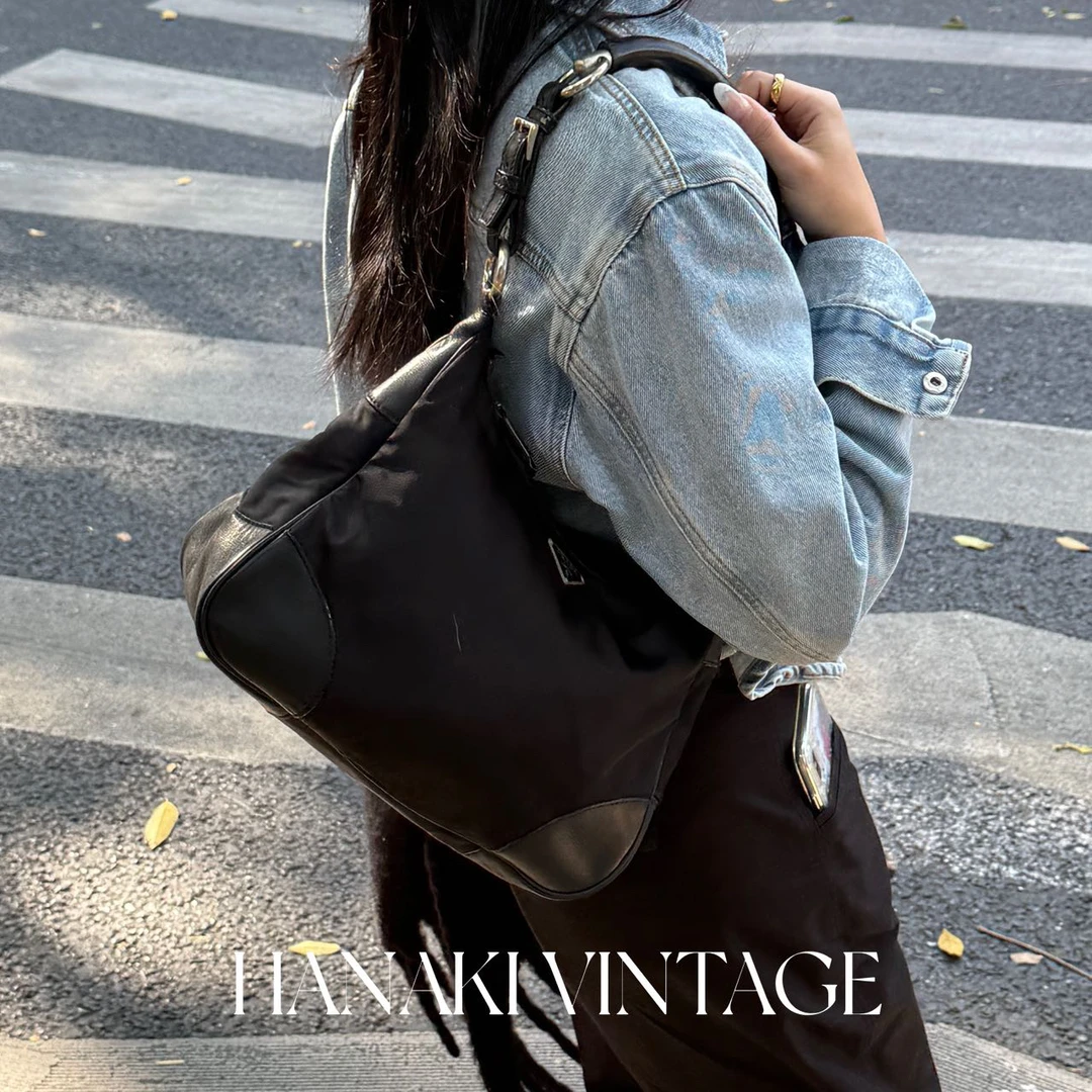 95新 Prada/普拉达 花绮中古/Prada尼龙hobo腋下包/95新