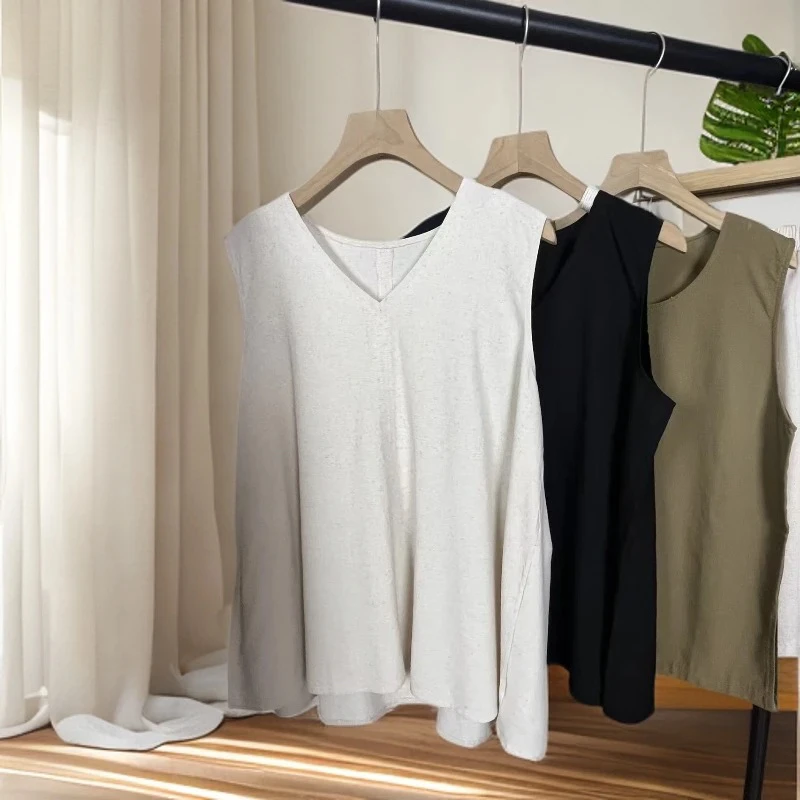 棉麻套装背心+短裤  纯色无袖褶皱夏季2件套