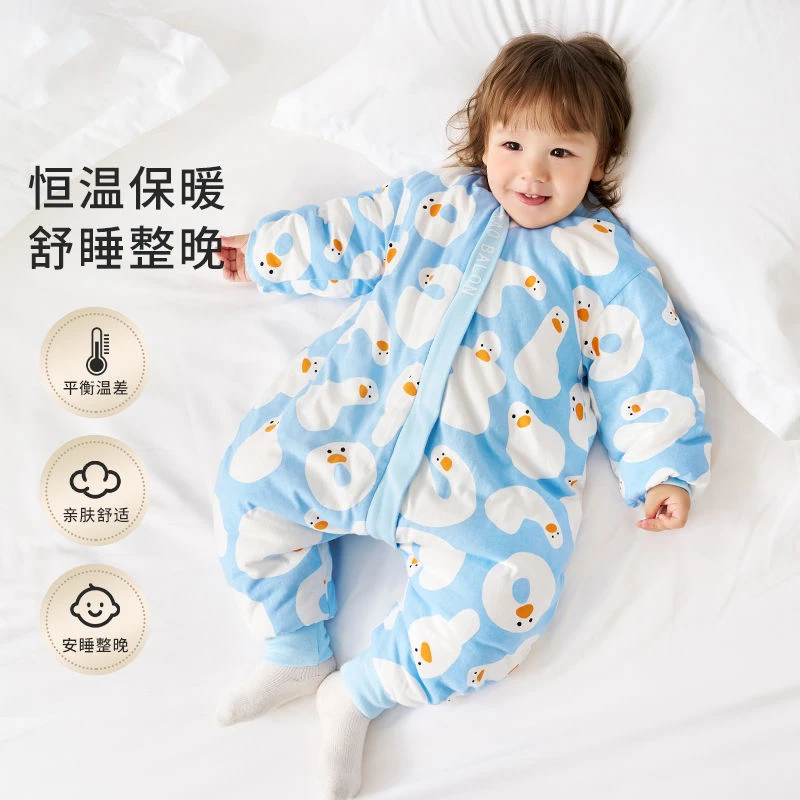 【加厚睡袋】宝宝秋冬款男女儿童恒温夹棉防踢被婴儿保暖长袖连体衣