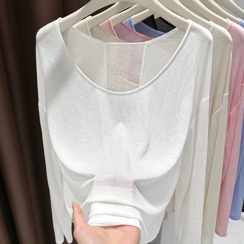 白色简约气质性感圆领上衣夏季新款长袖不规则下摆设计感防晒罩衫