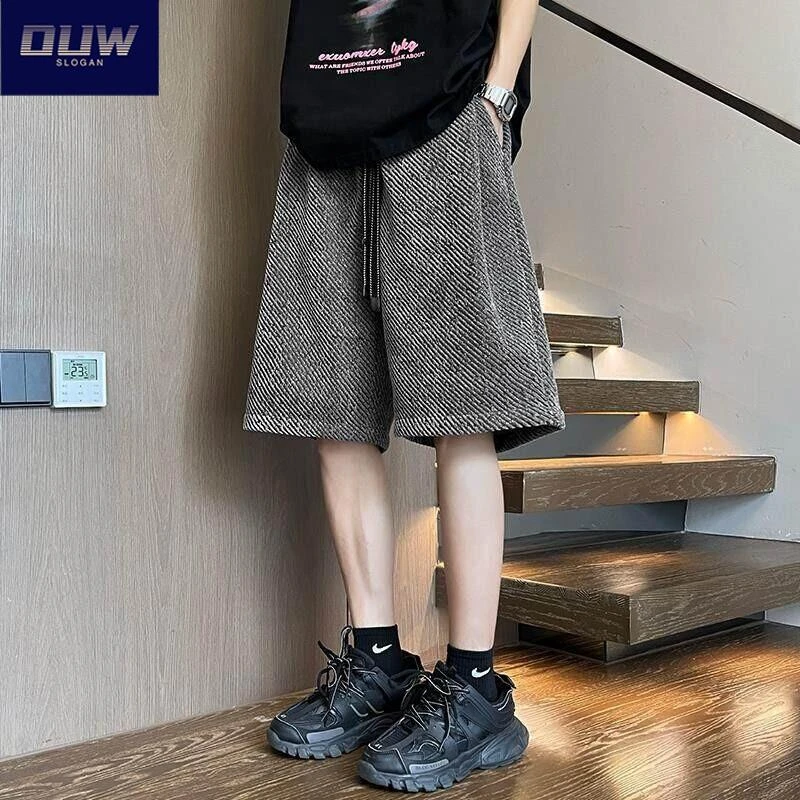 O.U.W小香风运动短裤男夏季薄款宽松直筒休闲中裤美式青少年5分裤