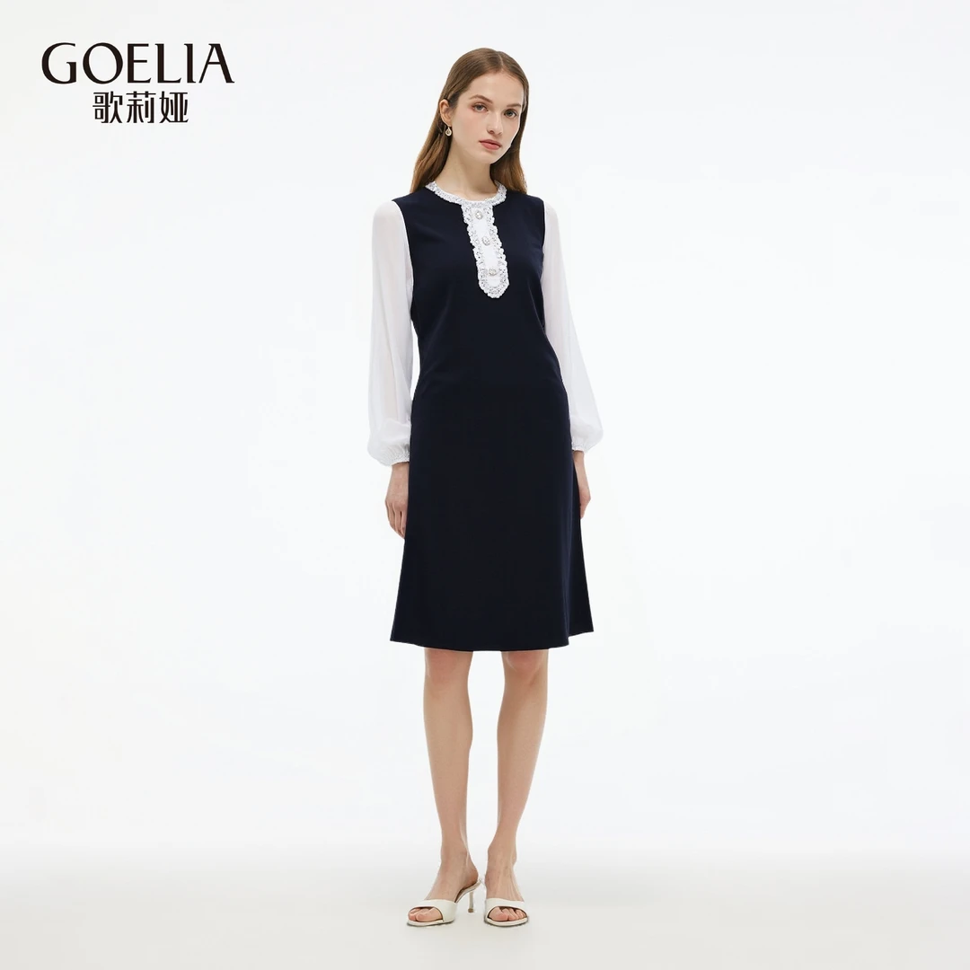 歌莉娅 夏季新品  压褶袖拼接连衣裙  1C4R4K5H0