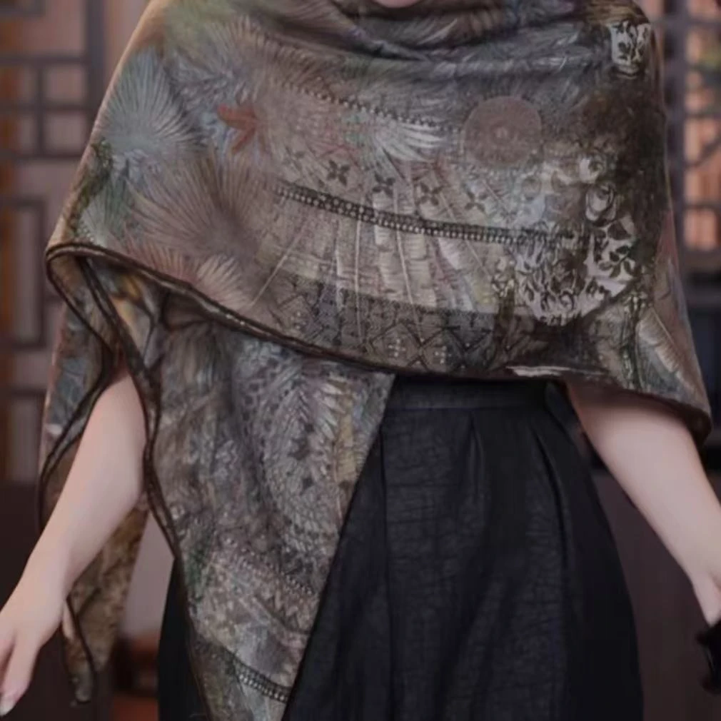 140羊绒Baby绒方巾-丛林羽毛 135cm丝巾