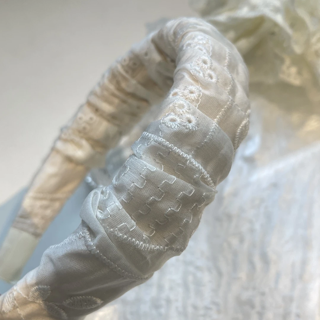 FF117｜发箍｜白色刺绣褶皱发箍｜淘贩