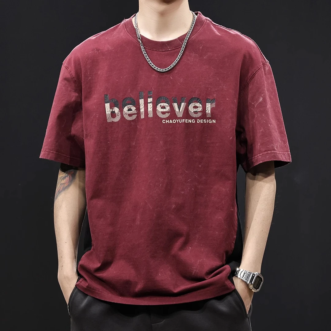 U&PURA美式重磅水洗短袖t恤男士2025新款夏季宽松大码高端短袖T恤