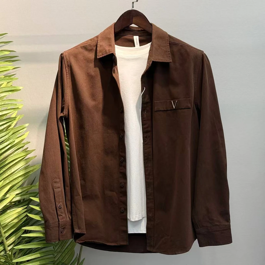 100棉！磨毛秋季日系简约男士纯色休闲长袖衬衫 7859