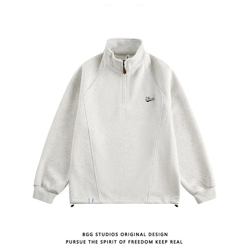 美式重磅半拉链卫衣男女潮牌宽松春秋冬立领长袖运动百搭情侣外套