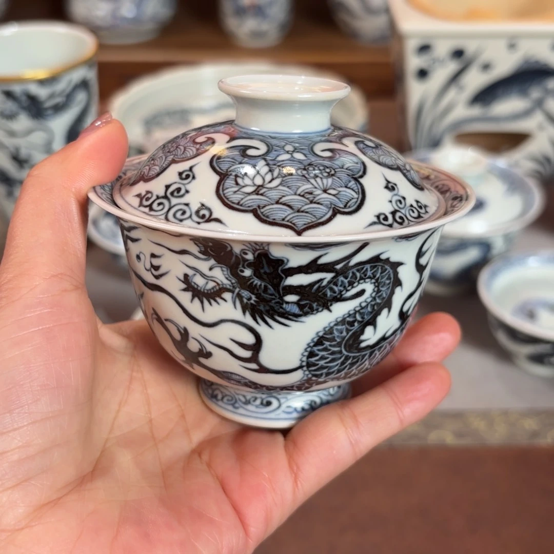 杯隔**白铠甲龙盖碗博陵造物