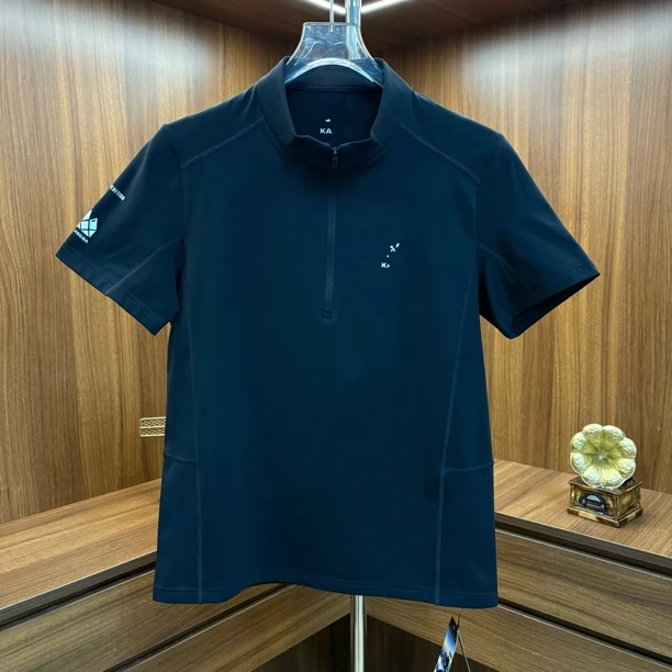 9919男士拉链加绒短袖秋冬季常规圆领纯色T恤立领上衣户外运动