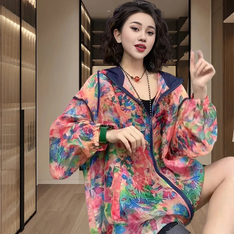 大码花色防晒衣外套女士2025年夏季新款户外透气防晒衫薄款防晒服