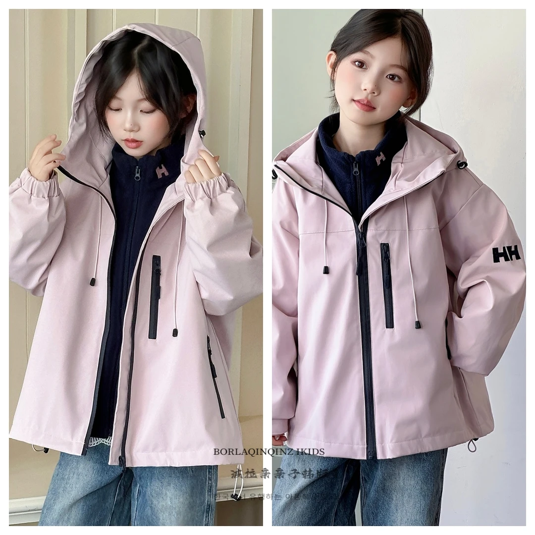 女孩波拉亲亲子BORALQIN韩版刺绣H加厚三合一冲锋衣甜美休闲上衣