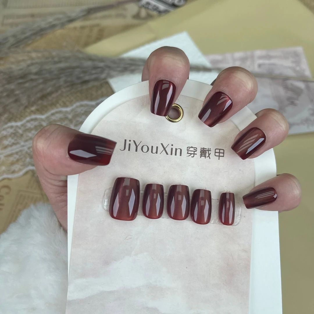 半手工美甲穿戴甲猫眼多巴胺杏仁甲短中长款轻奢美甲贴片显白气质