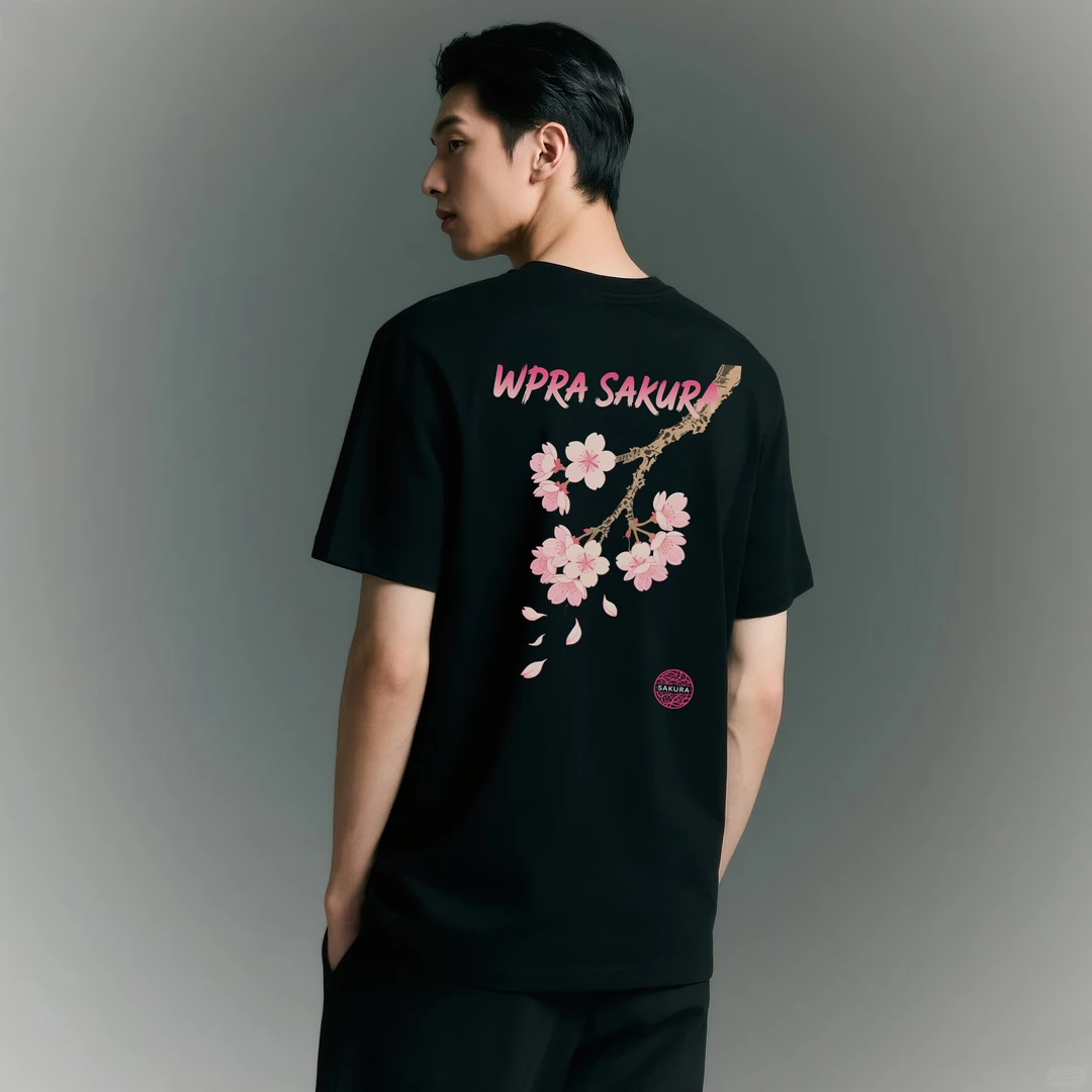 WPRA夏季日系樱花情侣短袖男女同款宽松圆领纯棉T恤潮牌休闲上衣