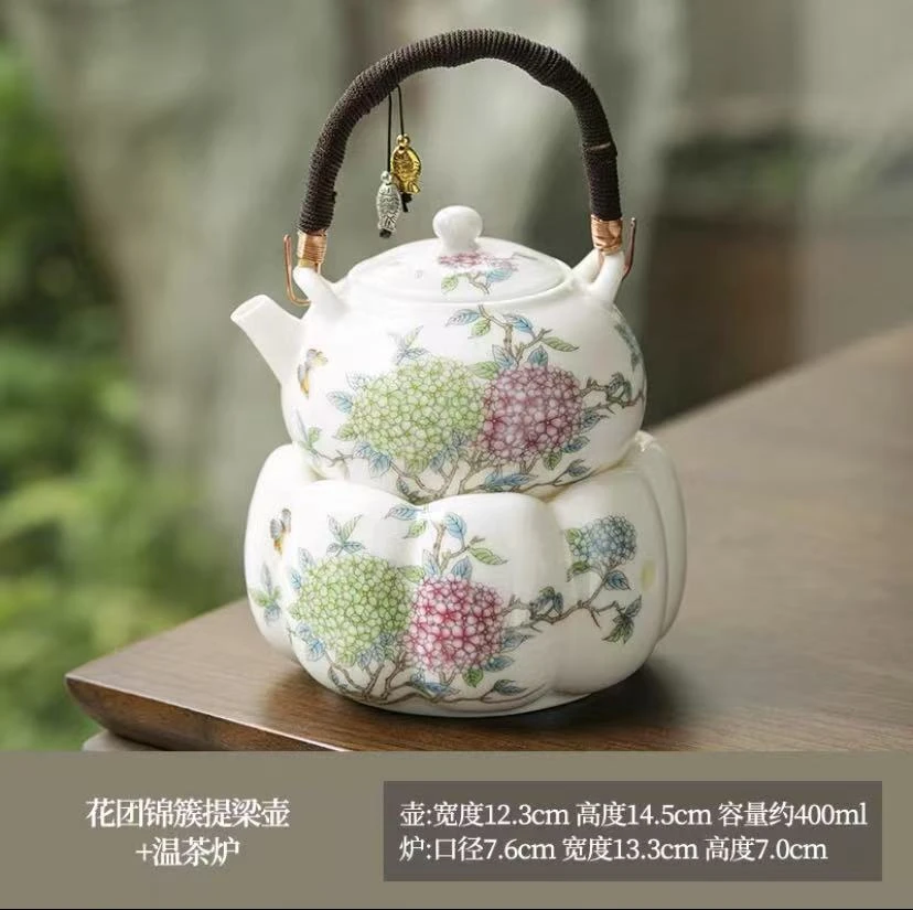 花团锦簇提梁壶+温茶炉+两杯-ZHZ041（众）