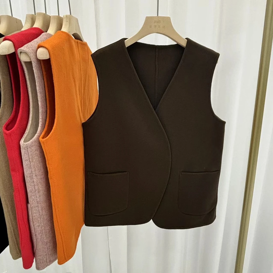 双面羊毛大衣马甲时尚休闲v领女