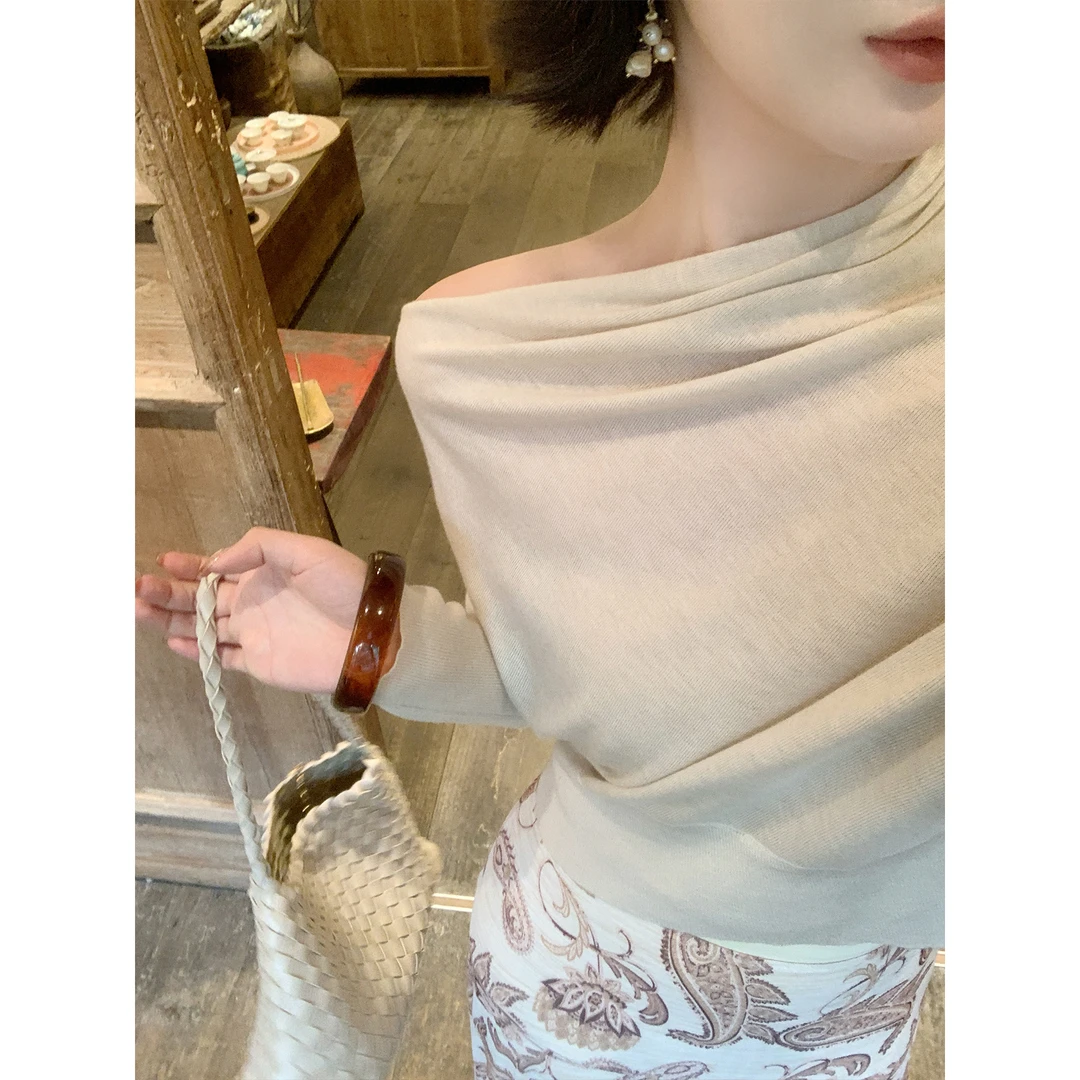SYT自制 荡领针织上衣设计感收腰针织衫