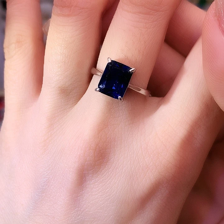 蓝宝石戒指银S925镶嵌8.10