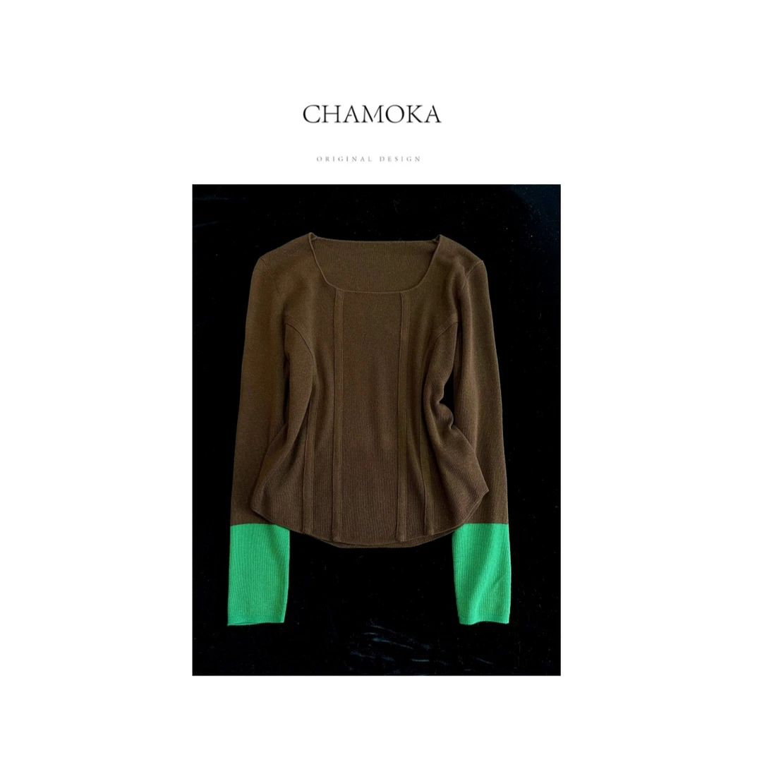 【夏莫卡】精致时尚百搭显瘦撞色针织衫L830